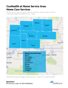 Missouri Counties where CoxHealth at Home is able to provide Home Care Services